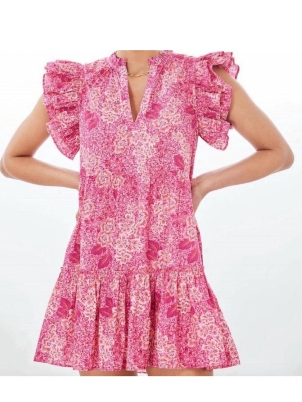 Generation Love Pink Floral Ruffle Sleeve Mini Dress